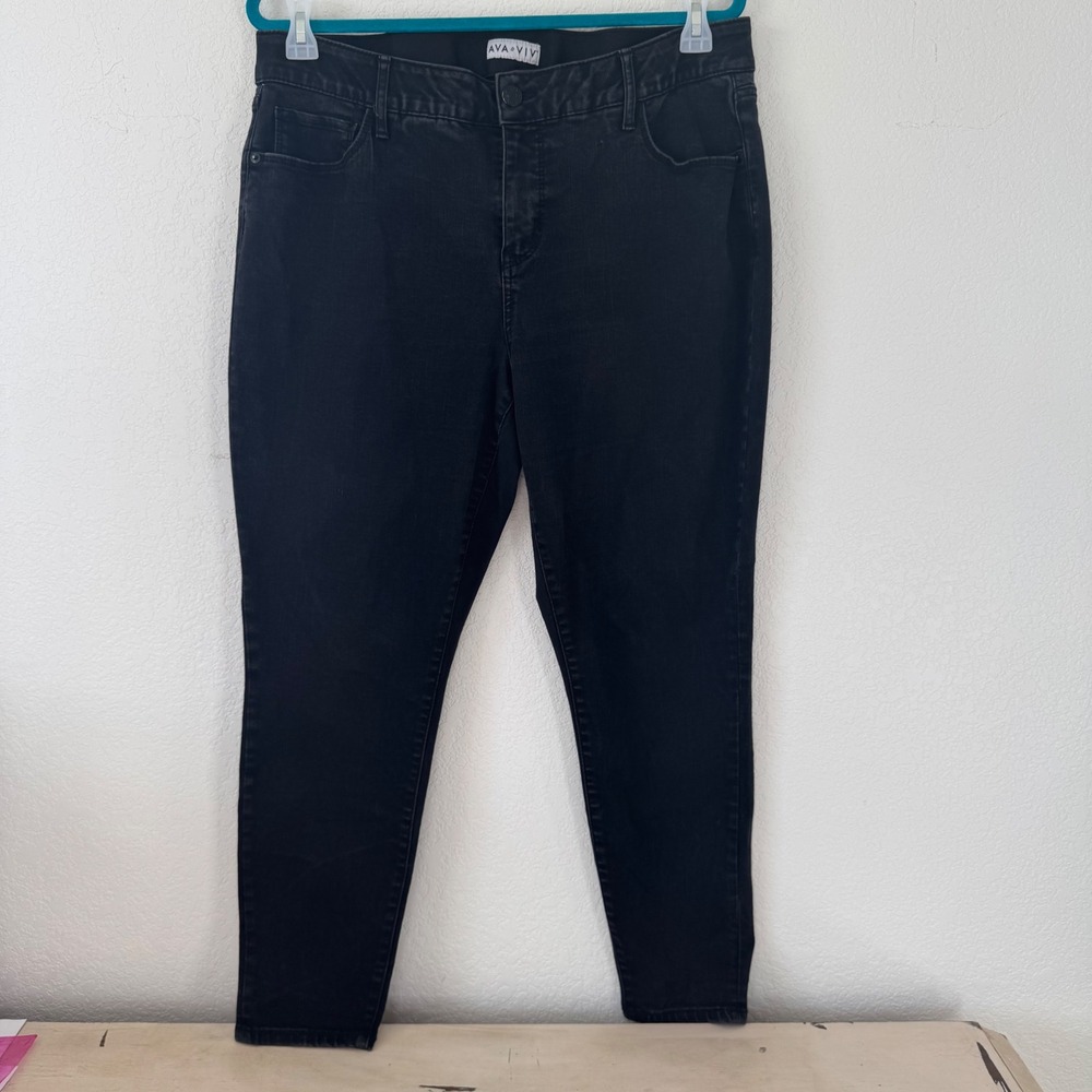 AVA & VIV Womens Black Denim Jeans Size 16W High Rise Skinny Leg